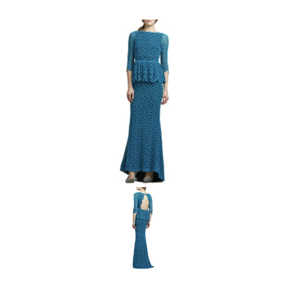 Alice + Olivia Regina Lace Peplum Gown Size 0 Teal 2B408